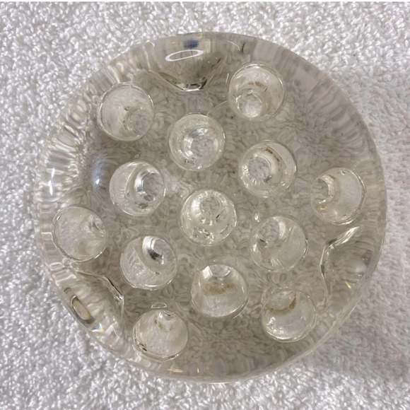 Vintage Clear Glass 13 Hole Floral Flower Frog 4” - Picture 1 of 9